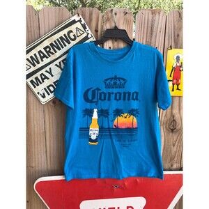 Vintage 00s Corona Extra This is Living Cancun Mexico Blue Tshirt Size M